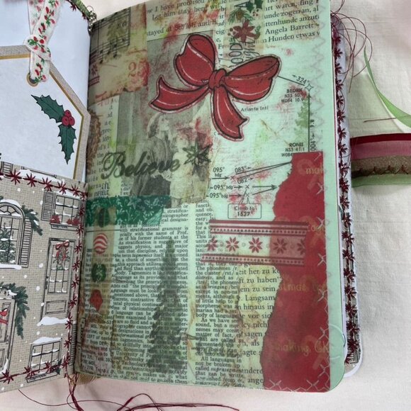 Christmas Junk Journal  With Charm u Washi  Fabric Wrap Tons Ephemera Handmade P - Picture 13 of 16